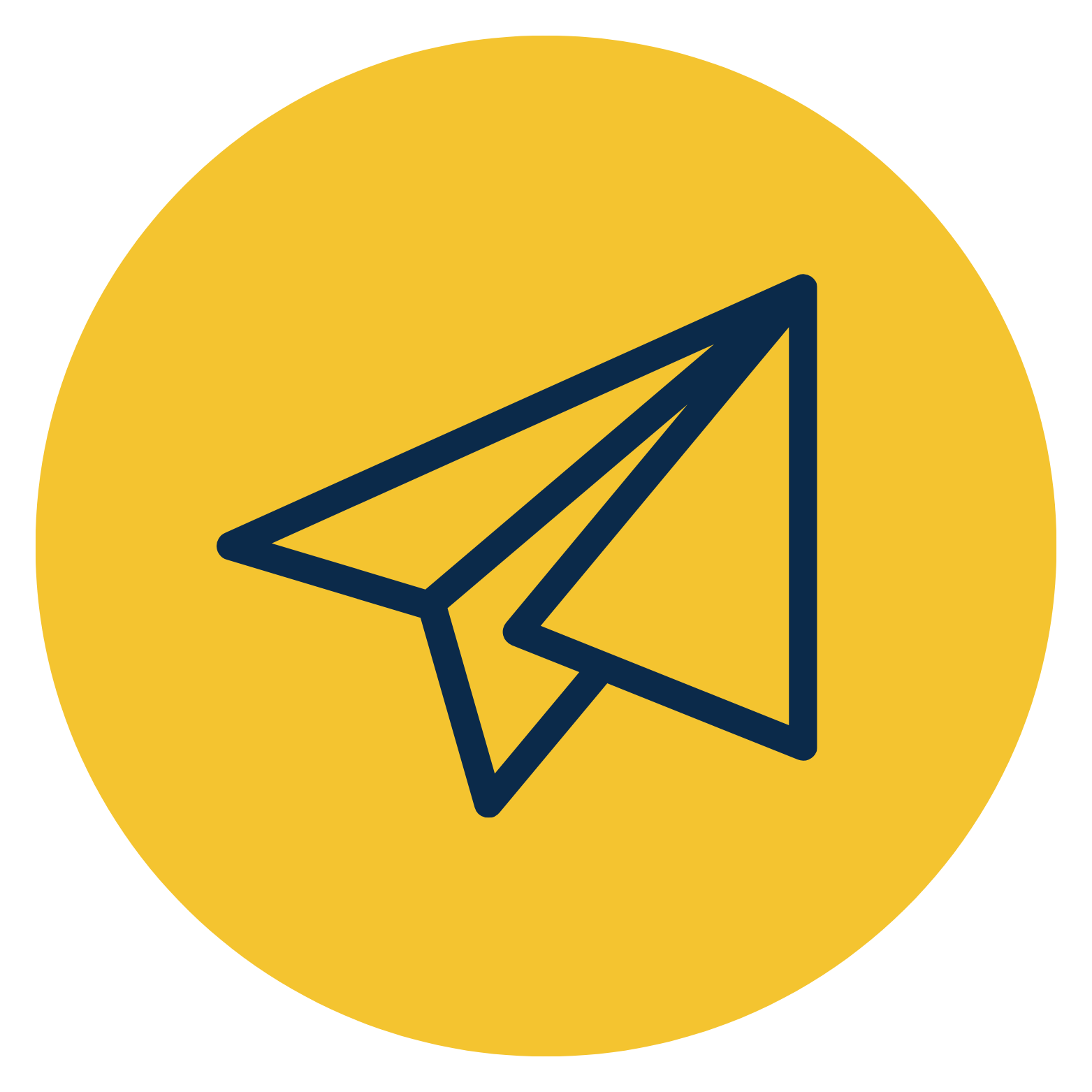 Blue paper airplane icon on a yellow circle